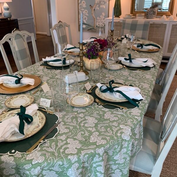 Ridhi - Hand Block Print Cotton Cloth Dinning Table Cover Wedding Farmhouse Thanks Giving Christmas Spring Tablecloth (Sage Green, 8 Seater 70x108 Inches)