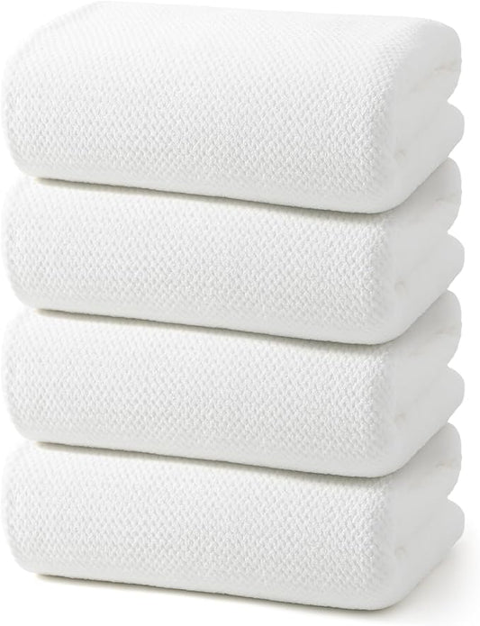 REDKISS 4 Pack Premium Bath Towels, Plush Coral Fleece Towels for Bathroom, Extra Large Bath Towels Set of 4 (35 x 70 in), Super Soft Highly Absorbent Shower Towels for Spa, Gym, Travel, White