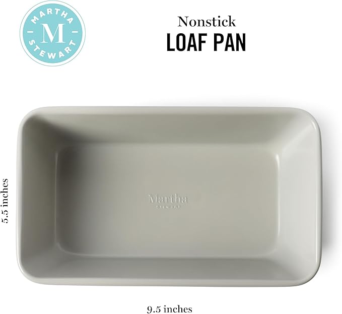 Martha Stewart Carbon Steel Nonstick 9 Inch Loaf Pan | Cool Gray | Deep Shape | Warp-Resistant | Pack of 6