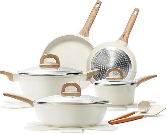 14 Pcs Pots and Pans Set, Nonstick Cookware Sets, Granite Induction Cookware Non Stick Cooking Set with Frying Pans, Saucepans, Saute Pan, Extra Large Casserole, PFAS PTFE PFOA PFOS Free