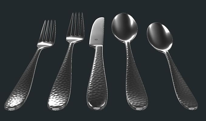 Hammered Silverware Set | Premium 18/10 Stainless Steel Flatware Service for 8 | Heavy-Duty & Dishwasher Safe | Built to Last (40-Piece, Fidenza Hammered)