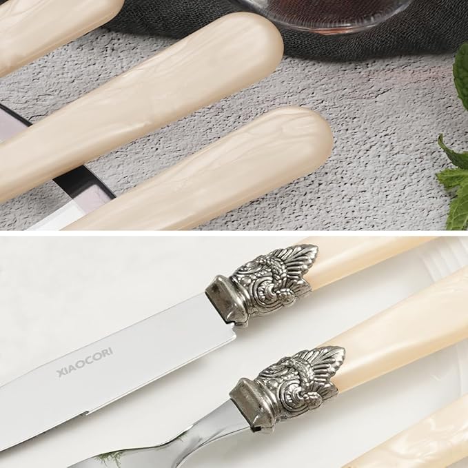 20 Pieces 18/10 Stainless Steel Elegant Silverware Set for 4,Vintage Flatware Set,Dishwasher Safe (20, Champagne)