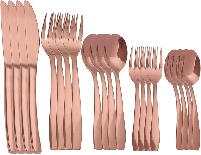 Rosegold 20 Piece Silverware Set,Stainless Steel Flatware Set for 4,18/0 Rust-Proof Cutlery Set with Forks & Spoons,Mirror Polished Dishwasher Safe - Heavy Duty Tableware for Home & Dining