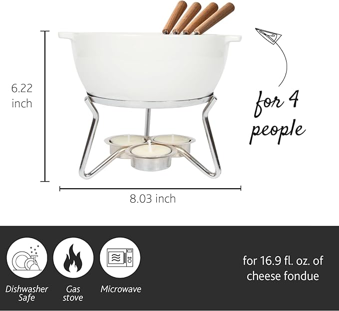 Boska Cheese Fondue Party Set - Fondue Pot Set Microwave Safe Ceramic Hot Pot Chocolate Fountain Snack - Wedding Registry Items Small Kitchen Appliances for up to 4 Persons