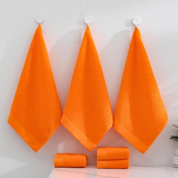 sense gnosis Super Soft Orange Washcloths Terry Striped Weave Pattern Ultra Absorbent 100% Cotton Washcloth for Home Bathroom Kitchen 13 X 13 Inch, 6 Pieces