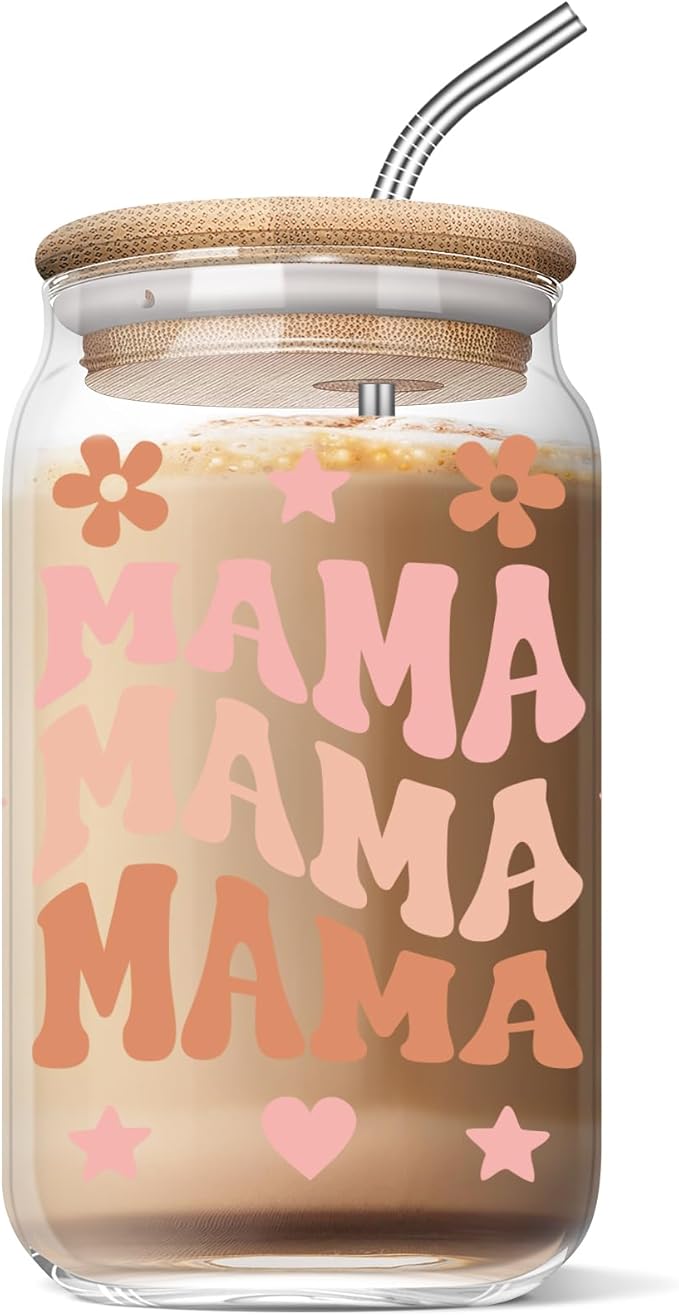Christmas Day Gifts for Mama - Mother's Day Gifts for Mom - Birthday Day Gifts for Mom, Mama, New Mother After Birth, Promoted to Mother - 16 oz Coffee Glass Cup
