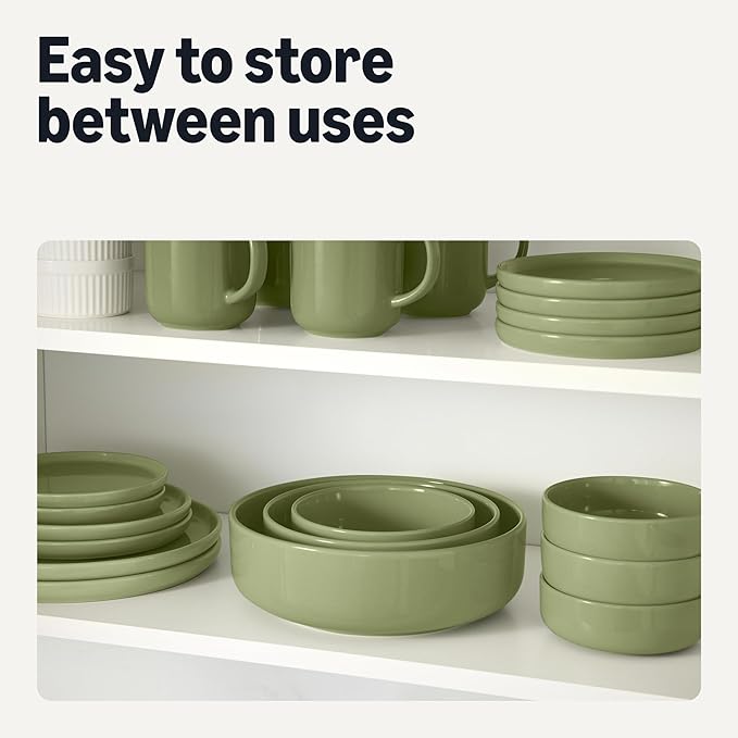 Amazon Basics Glazed Stoneware Appetizer Plates, Ceramic 4-Piece Set, Microwave and Dishwasher-Safe, 6.7 in., Olive