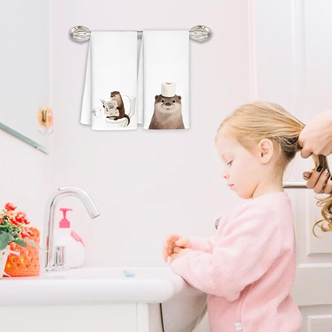 Sea Otter Bathroom Hand Towels Set of 2, Kids Bathroom Decor, Gifts for Otter Lovers Decorative Funny Hand Towels for Kids Bath Room Washroom Toilet, 16x24 Inch