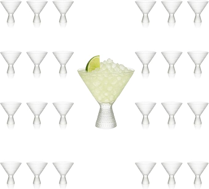 LEMONSODA Hobnail Pink/Clear Martini Glasses Vintage Cocktail Glasses (9oz) for Martini, Cocktail, Margarita, Cosmopolitan, Manhattan (2226) (Clear, Set of 24)