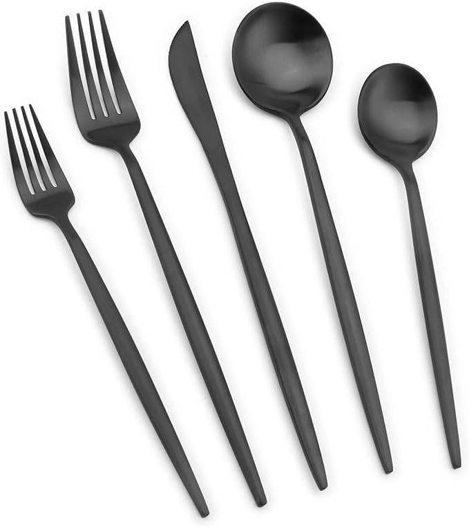 Matte Black Silverware Set, Vanys 30 Piece Stainless Steel Cutlery Flatware Set, Kitchen Utensil Sets for 6, Tableware With Knife Spoons And Forks Set, Satin Finished Polished