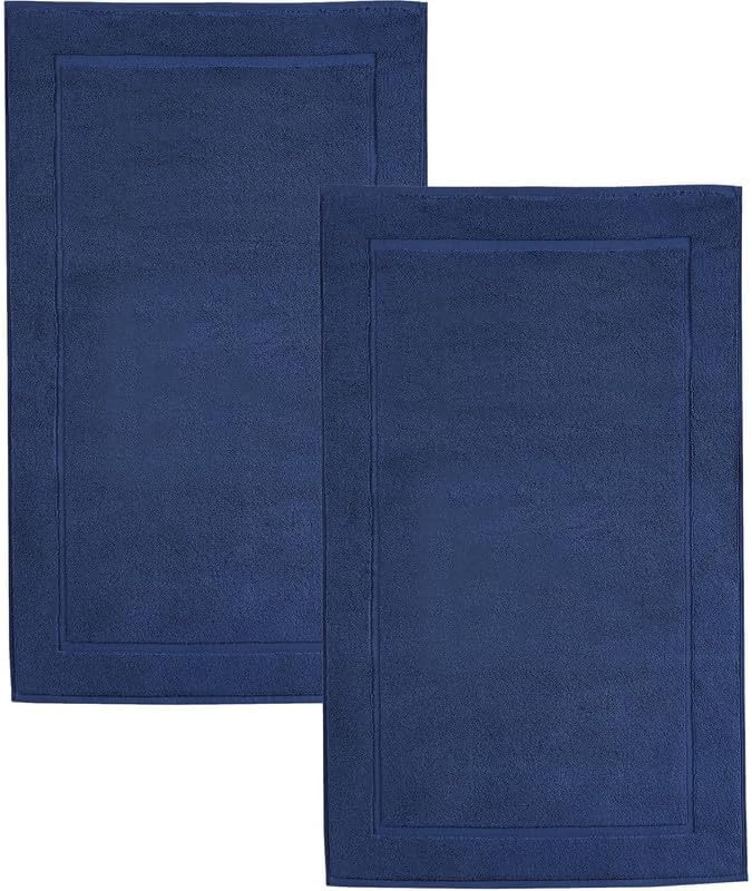 Hawmam Linen Royal Blue Bath Mats, 21 x 34 inches, Pack of 2-100% Ring Spun Cotton,[Not a Bathroom Rug] Banded Design, Highly Absorbent, Machine Washable for Bathroom Floor Towel