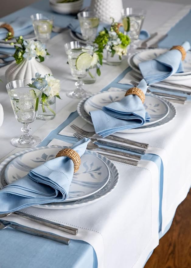 Solino Home Linen Cloth Placemats Set of 6-100% Pure Linen Hemstitch White Placemats 14 x 19 Inch - Classic Hemstitch Table Place Mats for Winter, Valentines, Holiday, New Year