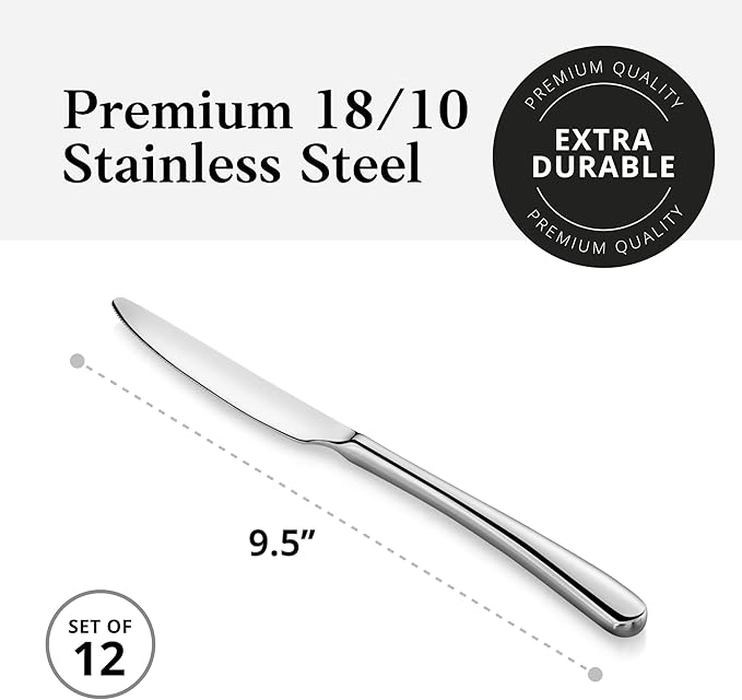 Artaste Rain II Forged 18/10 Stainless Steel (Stainless Steel (Set of 12), Dinner Knife (9.5-Inch))