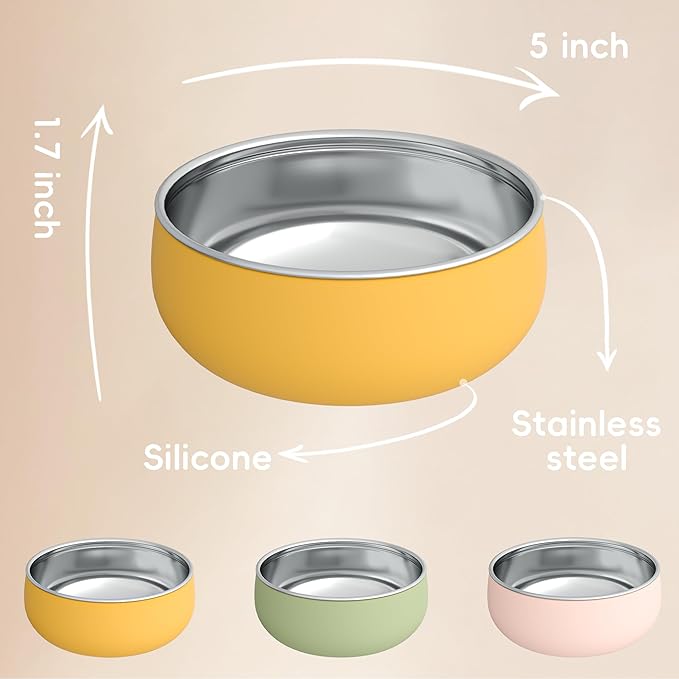 Bella's Friends Stainless Steel Baby Bowls with Silicone Sleeve 3 Pack, 5” for Toddlers Kids Feeding, Non-Slip, Non-Toxic, Mess-Free, Dishwasher Safe, Fit High Chair Size