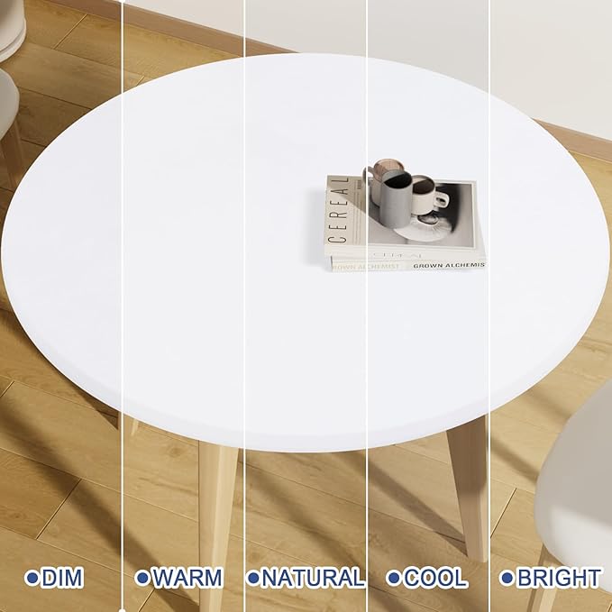 Round Spandex Tablecloth, Elastic Fitted Waterproof Tablecloths for 36"-44" Tables, Stretch Washable Picnic Table Cover for Camping, Dining, Indoor and Outdoor, White