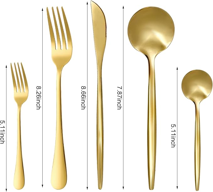 30 Piece Gold Silverware Set, Flatware Set for 6, Forks Spoons Set, Food-Grade Stainless Steel Cutlery Set (Gold)