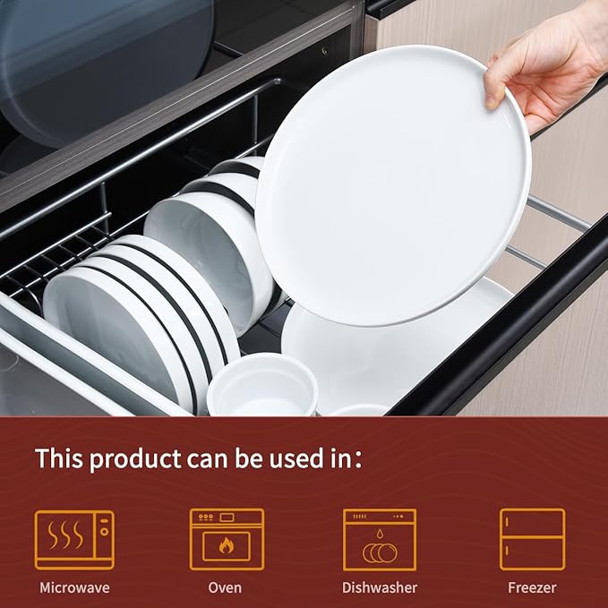 White Dinner Plates Set of 4, Ceramic Dining Plates 10.5 inch, Large Salad Plate, Porcelain Kitchen Plate for Pizza, Steak, Microwave and Dishwasher Safe