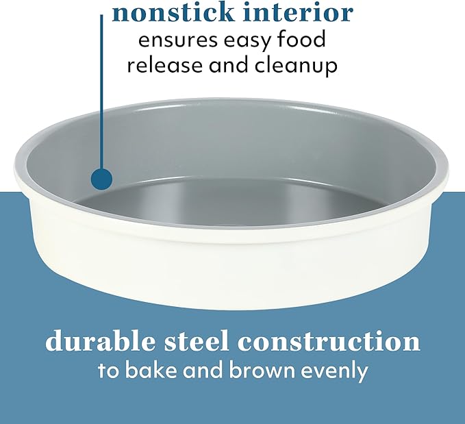Sur La Table Kitchen Essentials Bake Sale 9 Inch PFOA, PFAS, PTFE Free Nonstick Round Cake Pan - Linen White
