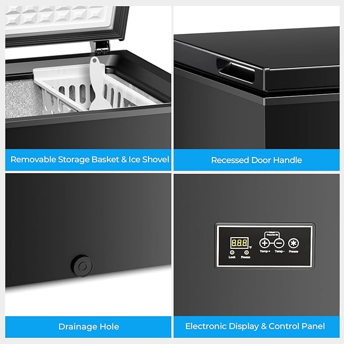 Antarctic Star Chest Freezer 3.2 Cubic Feet 14℉ to -40℉ Low Temperature Freezer with Removable Basket, Free Standing Top open Door Deep Freezer,Adjustable Temperature for Home,Basement, Kitchen, Black