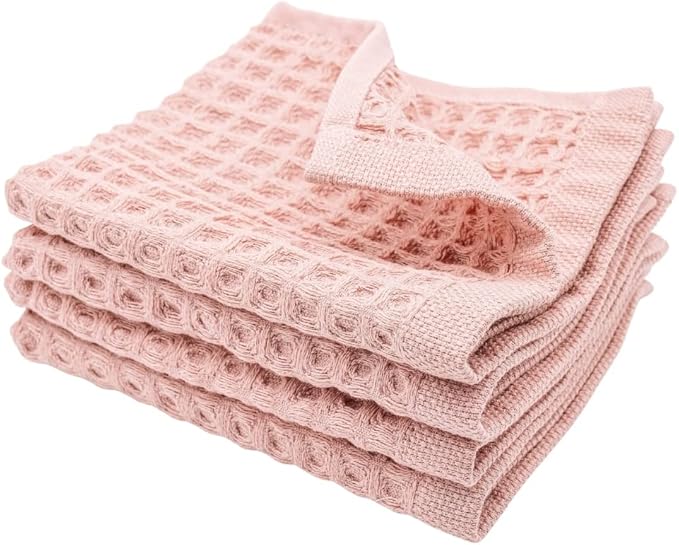 sea me at home Waffle Washcloths Set, 100% Turkish Cotton (Powder Pink)