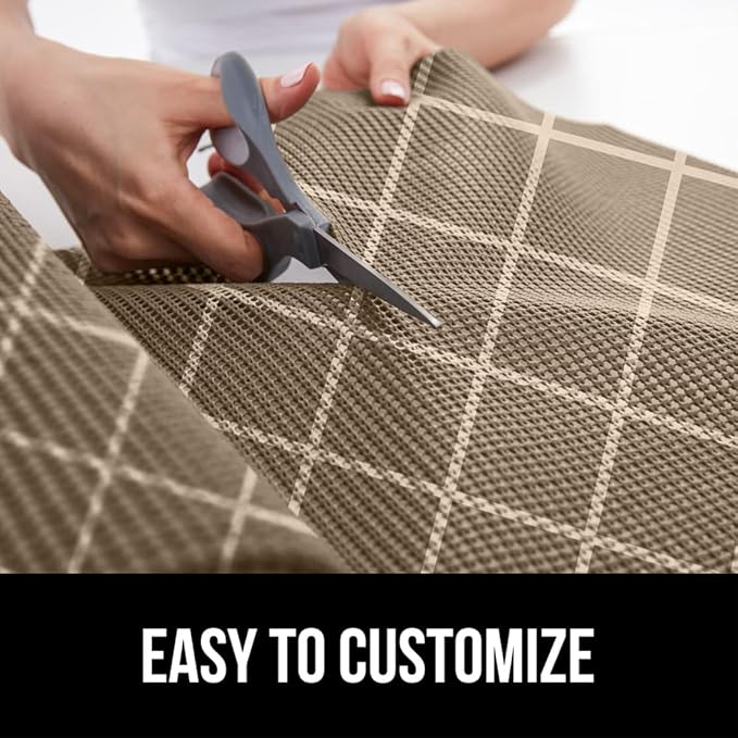 GORILLA GRIP powerGRIP Drawer Shelf and Cabinet Liner, Thick Strong Hold, Non-Adhesive Liners Protect Kitchen Cabinets and Cupboard, Bathroom Drawers, Easy Install, Breathable Mat, 17.5" x20', Beige