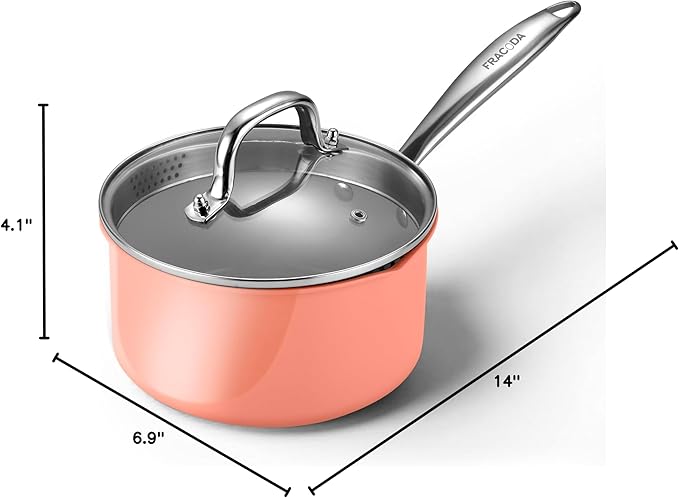 2 qt Nonstick Sauce Pan with Lid, Ceramic Saucepan Small Cooking Pot Non Toxic, PTFE & PFOA Free - Oven Safe & Compatible with All Stovetops (Gas, Electric & Induction)-Perracotta