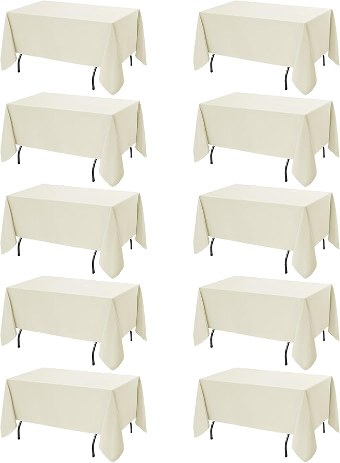 10-Pack Ivory Tablecloths for Rectangle Tables, 70 x 108 Inches, Stain-Resistant Polyester Fabric for 6 Foot Tables - Washable Table Covers for Weddings, Banquets, Birthday Parties, Events