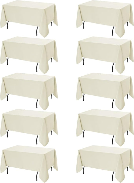 10-Pack Ivory Tablecloths for Rectangle Tables, 70 x 108 Inches, Stain-Resistant Polyester Fabric for 6 Foot Tables - Washable Table Covers for Weddings, Banquets, Birthday Parties, Events