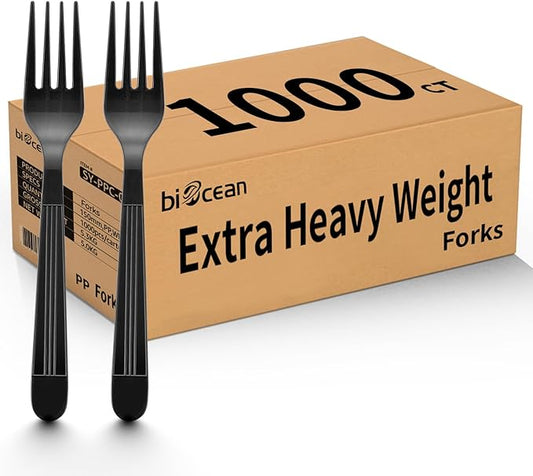 1000 Count Extra Heavy Duty Plastic Forks Black Disposable Forks Premium Bulk Plastic Forks Heavy Duty Plastic Silverware for Parties, Family Gatherings