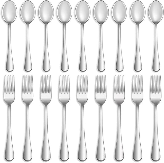 12 Pcs Forks and Spoons Silverware Set,Food Grade Stainless Steel Flatware Cutlery Set for Home,Kitchen and Restaurant,Mirror Polished,Dishwasher Safe - 6 Dinner Fork(8 inch) and 6 Teaspoon(6.5 inch)
