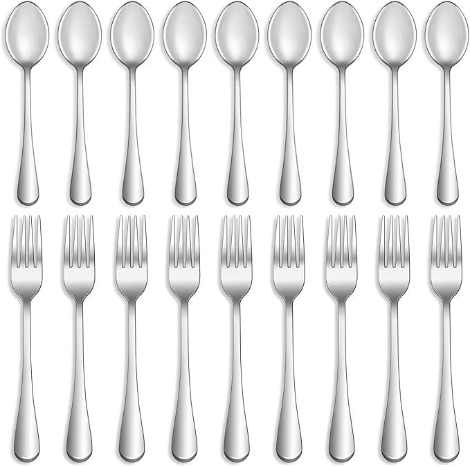 24 Pcs Forks and Spoons Silverware Set,Food Grade Stainless Steel Flatware Cutlery Set for Home,Kitchen and Restaurant,Mirror Polished,Dishwasher Safe-12 Dinner Fork(8 inch) and 12 Teaspoon(6.5 inch)