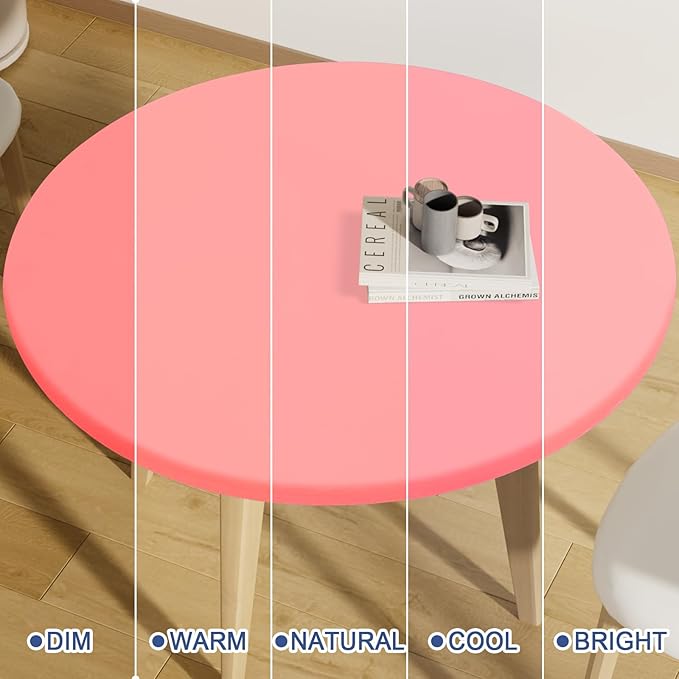 Round Spandex Tablecloth, Elastic Fitted Waterproof Tablecloths for 36"-44" Tables, Stretch Washable Picnic Table Cover for Camping, Dining, Indoor and Outdoor,Coral Red