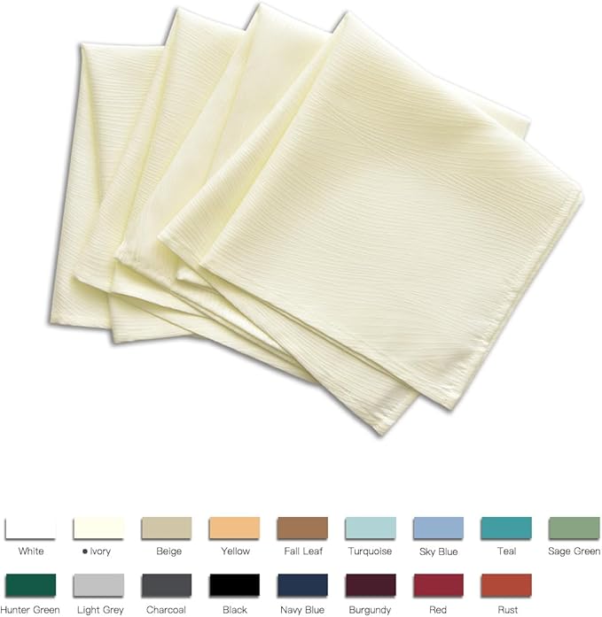 maxmill Jacquard Cloth Napkin 20 x 20 Inch Swirl Pattern Solid Washable Polyester Dinner Napkins Set of 4 with Hemmed Edges Great for Family Holiday Dinners Weddings Parties and Banquets Ivory