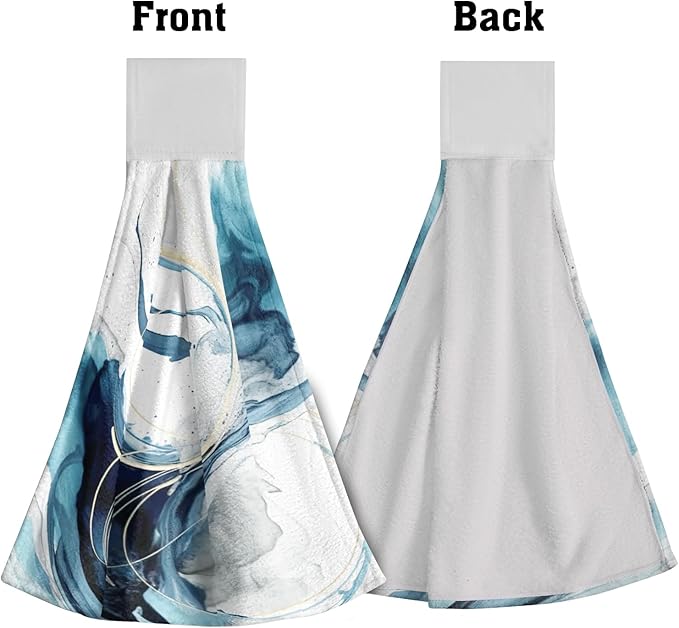 Giwawa Blue Abstract Kitchen Hand Towels 2 Pieces Canvas Art Dish Cloth Tie Towels with Hanging Loop Tea Bar Towels for Bathroom Tabletop Home