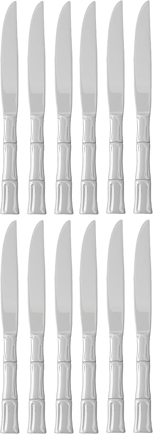 Fortessa Royal Pacific 18/10 Stainless Steel Flatware Solid Handle Steak Knife, Set of 12,Silver