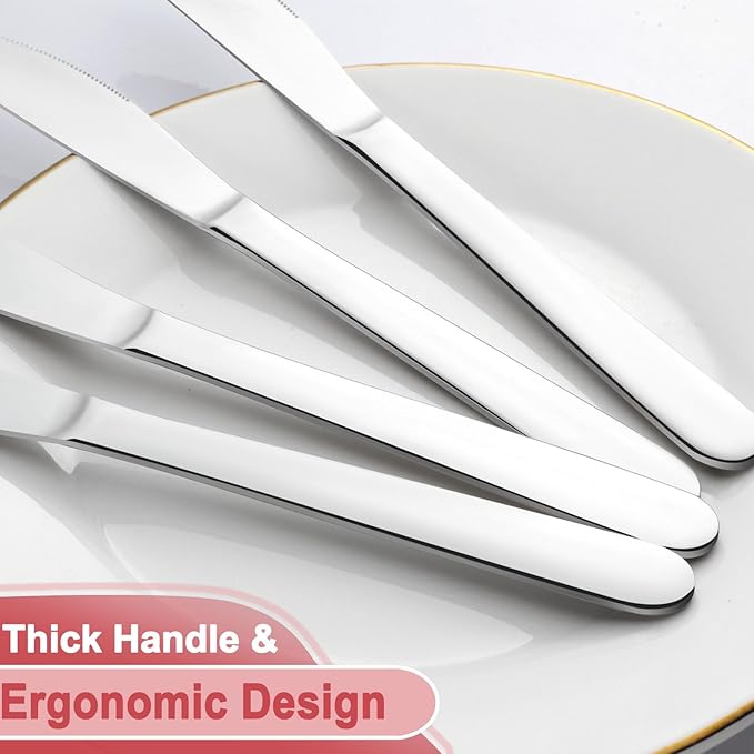 Pleafind 36-Pcs Dinner Knives, 9.1 Inch Stainless Steel Dinner Knife, Sturdy Butter Spreader Knife, Silverware Cutlery Table Knives for Home, Restaurant, Kitchen, Mirror Polished and Dishwasher Safe