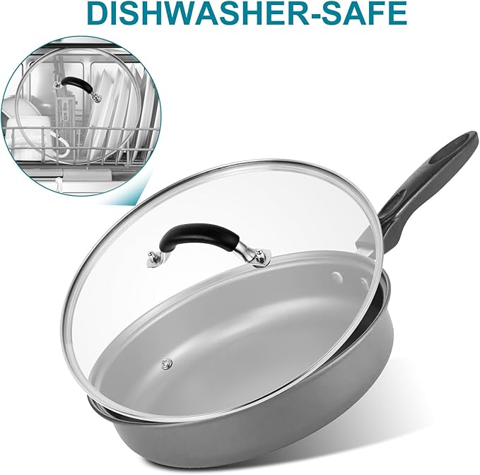 12 Inch Pan Lid - Glass Lid with Stainless Steel Handle for Frying Pan and Pots (12" Lid)