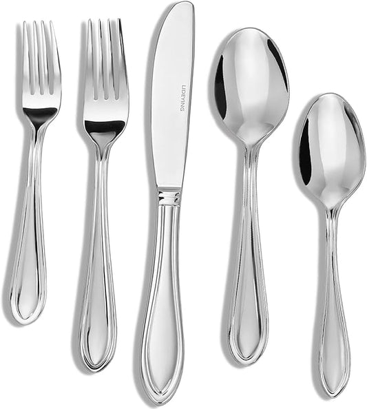 30 Pieces Silverware Set for 6,Stainless Steel Flatware Set,Heavy Duty and Modern Design Cutlery Set,18/0 Rust-Proof Utensils with Forks & Spoons,Mirror Polished Dishwasher Safe