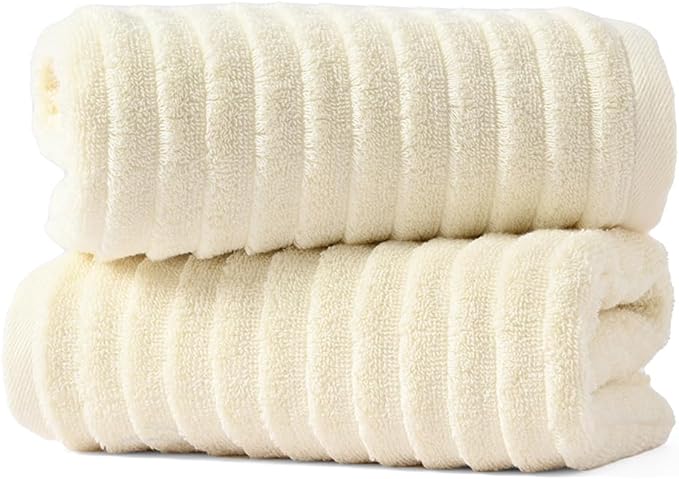 sense gnosis Beige Hand Towel Set of 2 Ladder Striped Design Soft Quick Dry Absorbent 100% Cotton Hand Towel for Bathroom Decorative 13 x 29 Inch