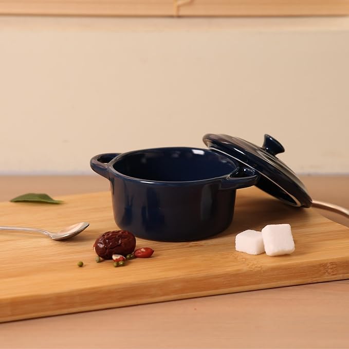 Ceramic Casserole Dish With Lid,Ceramic Mini Cocotte Set,Soup Bowls With Handles And Lids,Mini Dutch Oven Pot With Lid, Oven Safe,Set Of 4 Dutch Oven For Bread Baking