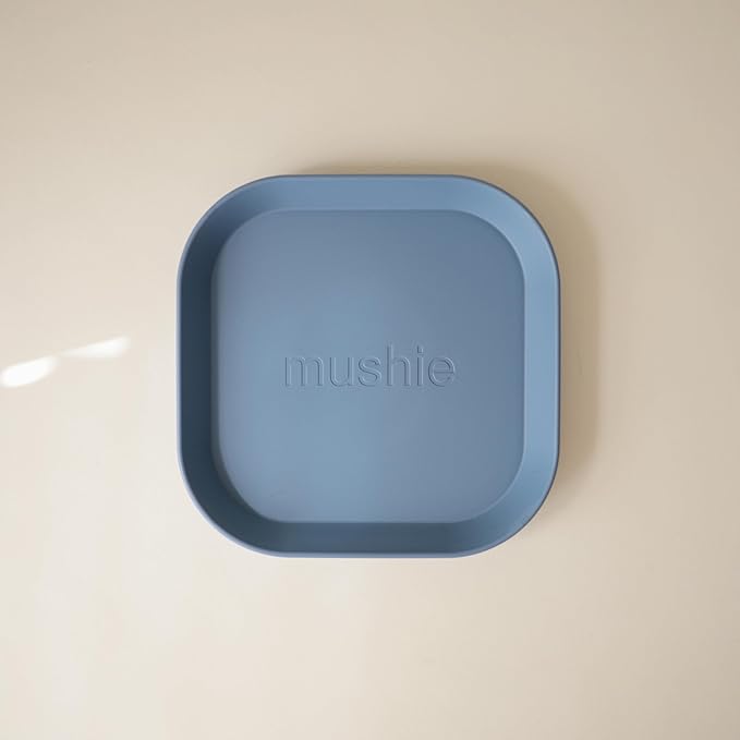 mushie Square Dinnerware Plates for Kids | Made in Denmark, Set of 2 (Twilight Blue)