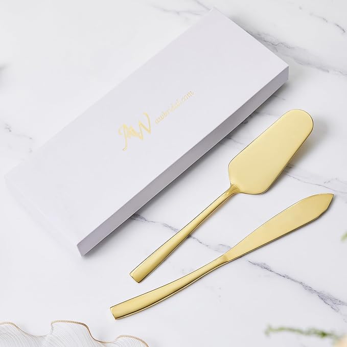 AW BRIDAL Gold Wedding Cake Knife and Server Set, Cake Cutting Set Pie Pastry Servers for Parties Events Bridal Shower Anniversary Engagement Gifts