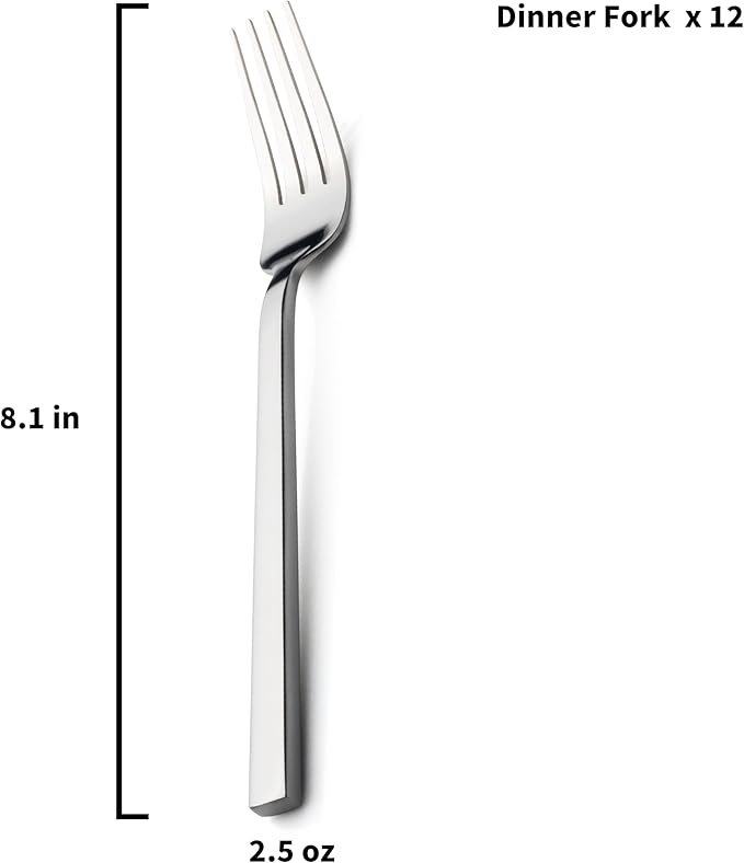 Alata Cube 12-Piece Forged Stainless Steel Dinner Forks, Mirror Finish, Dishwasher Safe