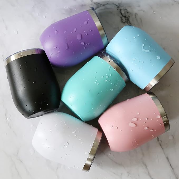 8 Pack 12 oz Stainless Steel Wine Tumbler with Lids, Double Wall Vacuum Insulated Travel Cup Including 8 Straws Set for Coffee, Cocktail, Drink, Tea and Beer (White)