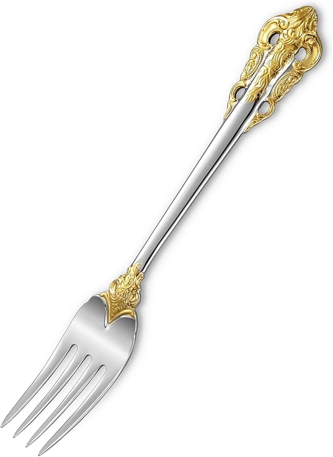 KEAWELL Luxury Salad Forks Dessert Forks Set, Set of 4, 18/10 Stainless Steel, 7 Inches, Dishwasher Safe, Mirror Polished, Silverware Fork Set (Gold Accent)