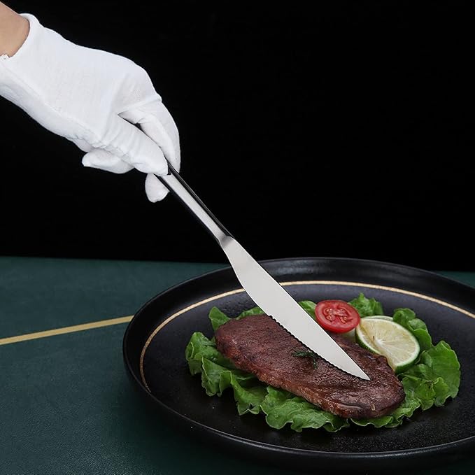 Black Steak Knives Set 12 Piece, Premium Stainless Steel 6 Dinner Forks and 6 Dinner Knives Set, Steak Knives Steak Forks for 6 Person, Dishwasher Safe (Shiny Black)