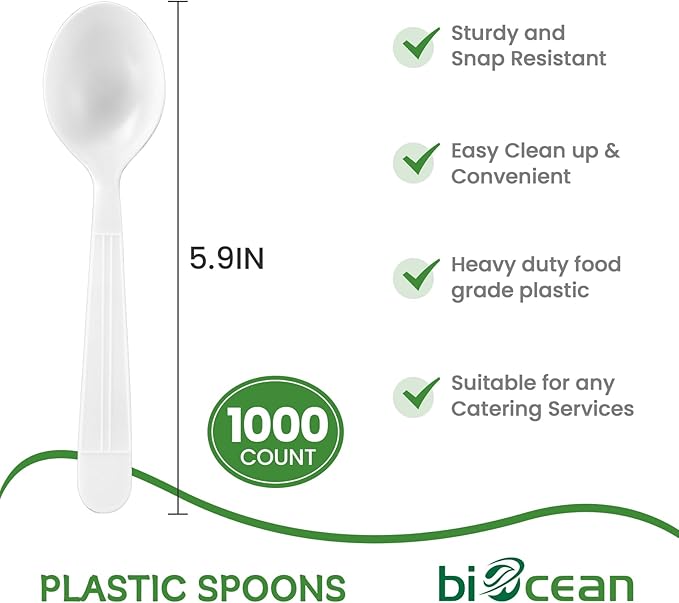 Plastic Spoons 1000 Count Extra Heavy Duty Disposable Soup Spoon White Silverware Plastic Spoons Disposable Bulk Cutlery for Home Party Picnic