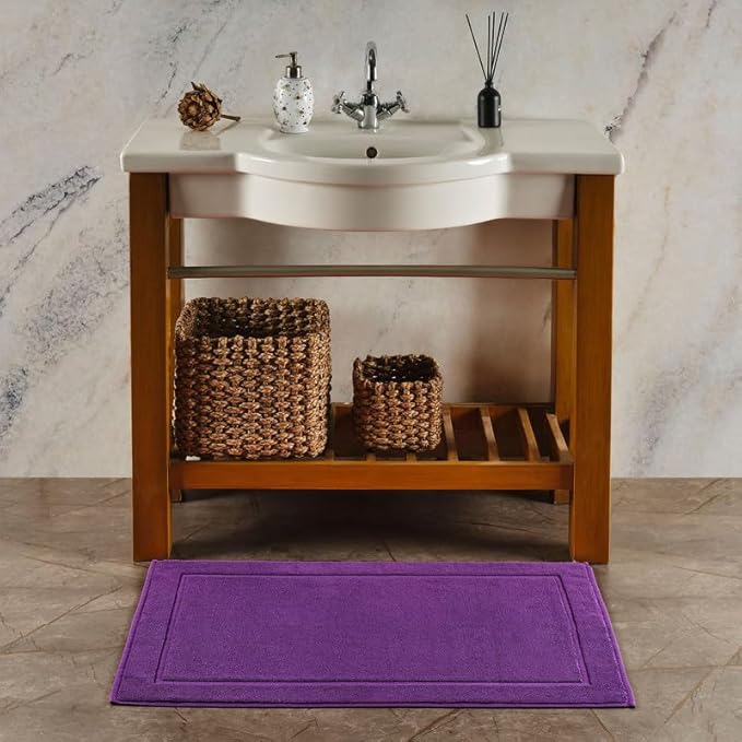 Hawmam Linen Purple Bath Mats, 21 x 34 inches, Pack of 2-100% Ring Spun Cotton,[Not a Bathroom Rug] Banded Design, Highly Absorbent, Machine Washable for Bathroom Floor Towel