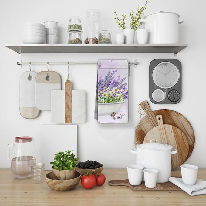 Lavender Hand Towels Set of 2 Lightweight Breathable Purple Floral Bath Towels Highly Absorbent Butterfly Lavender Towels for Bathroom Gym Hotel Decorative 28.7x13.7 Inch