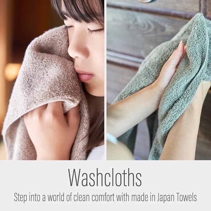Luxury Japanese Wash Cloth - Set of 2, Senshu Towels, Greige, Approx. 13" x 33.5", Ultra Soft, Quick Drying, Absorbent, Lightweight, Ideal for Bath, Bathroom, Yoga, Spa, Body, Gift